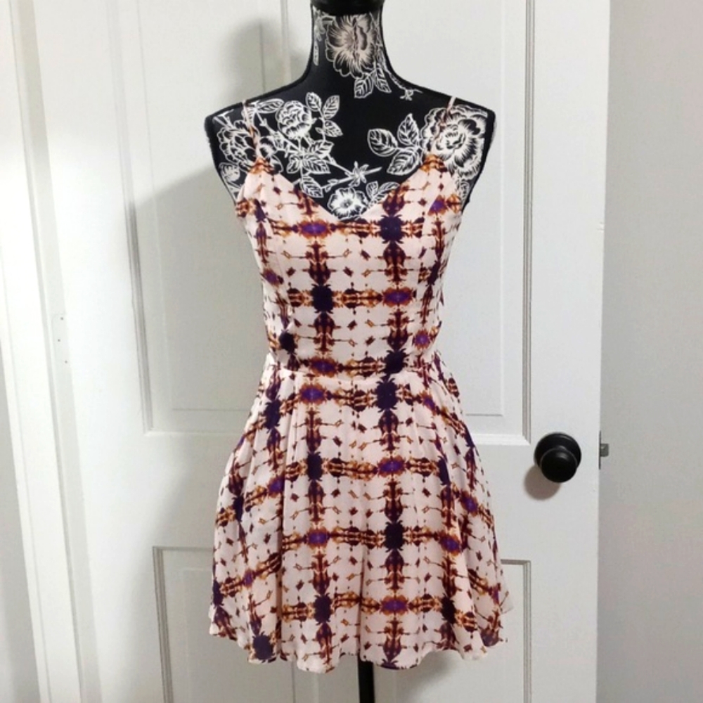 🆕️ 💜Lavender Brown💜 - Beige/Purple Silk Blend Mini Dress Romper
